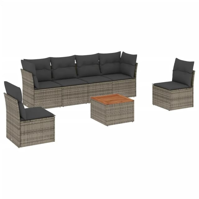 vidaXL 7-tlg Garten-Sofagarnitur mit Kissen Grau Poly Rattan Modell 37