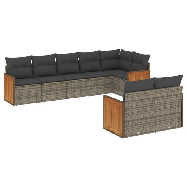 vidaXL 8-tlg Garten-Sofagarnitur mit Kissen Grau Poly Rattan Modell 68