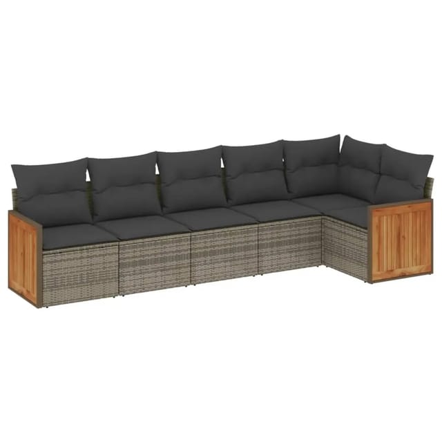 vidaXL 6-tlg Garten-Sofagarnitur mit Kissen Grau Poly Rattan Modell 75