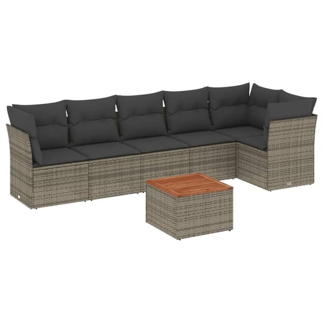 vidaXL 7-tlg Garten-Sofagarnitur mit Kissen Grau Poly Rattan Modell 144