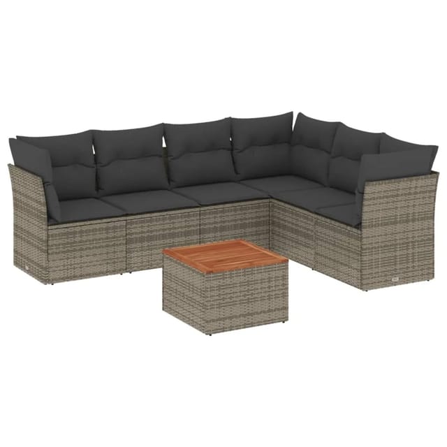 vidaXL 7-tlg Garten-Sofagarnitur mit Kissen Grau Poly Rattan Modell 38