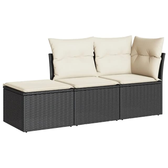 vidaXL 3-tlg Garten-Sofagarnitur mit Kissen Schwarz Poly Rattan Modell 9