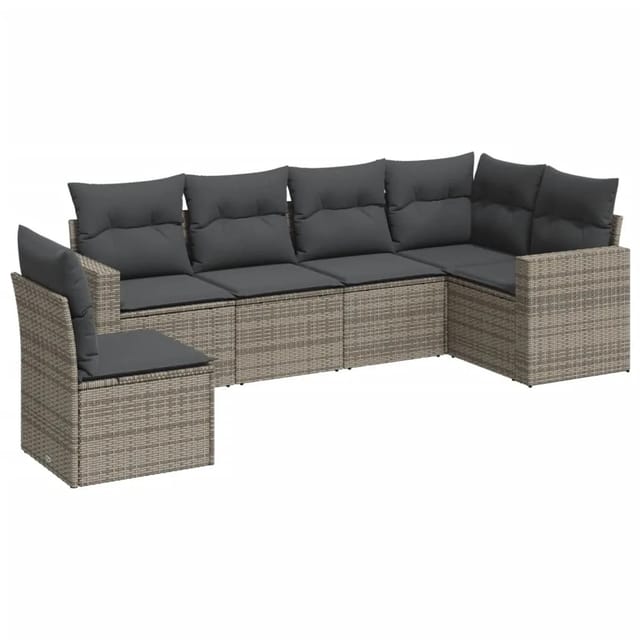 vidaXL 6-tlg Garten-Sofagarnitur mit Kissen Grau Poly Rattan Modell 12