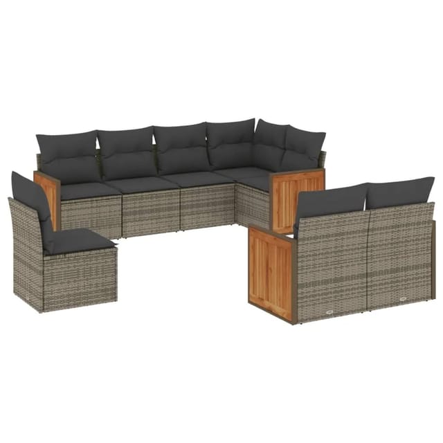 vidaXL 8-tlg Garten-Sofagarnitur mit Kissen Grau Poly Rattan Modell 94