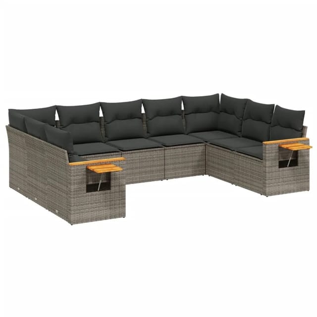 vidaXL 9-tlg Garten-Sofagarnitur mit Kissen Grau Poly Rattan Modell 59