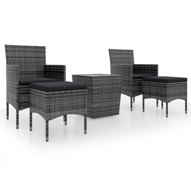 vidaXL 5-tlg Garten-Bistro-Set Poly Rattan und Hartglas Grau Modell 1