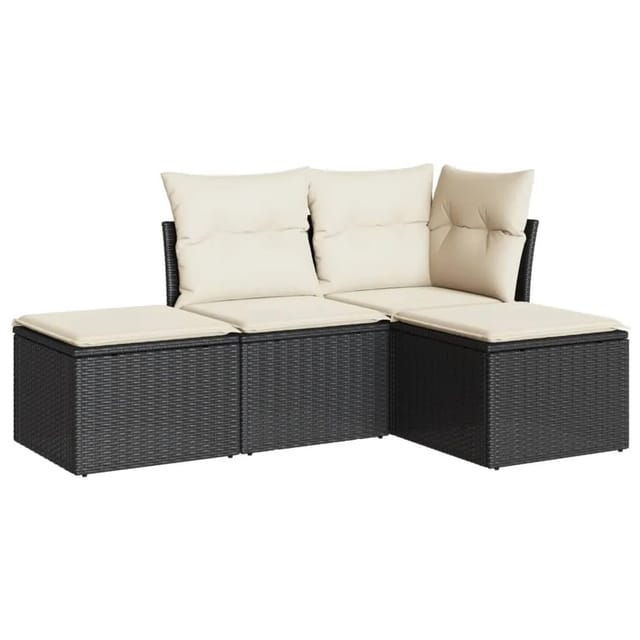 vidaXL 4-tlg Garten-Sofagarnitur mit Kissen Schwarz Poly Rattan Modell 4