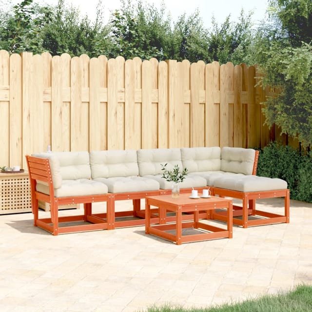 vidaXL 5-tlg Garten-Sofagarnitur mit Kissen Wachsbraun Kiefernholz Modell 1