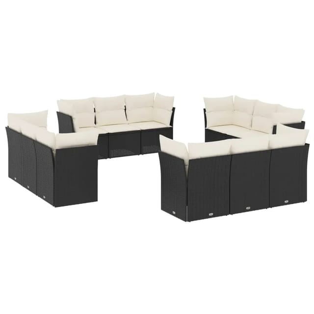 vidaXL 12-tlg Garten-Sofagarnitur mit Kissen Schwarz Poly Rattan Modell 84