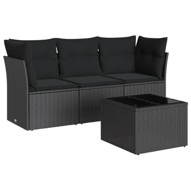 vidaXL 4-tlg Garten-Sofagarnitur mit Kissen Schwarz Poly Rattan Modell 20