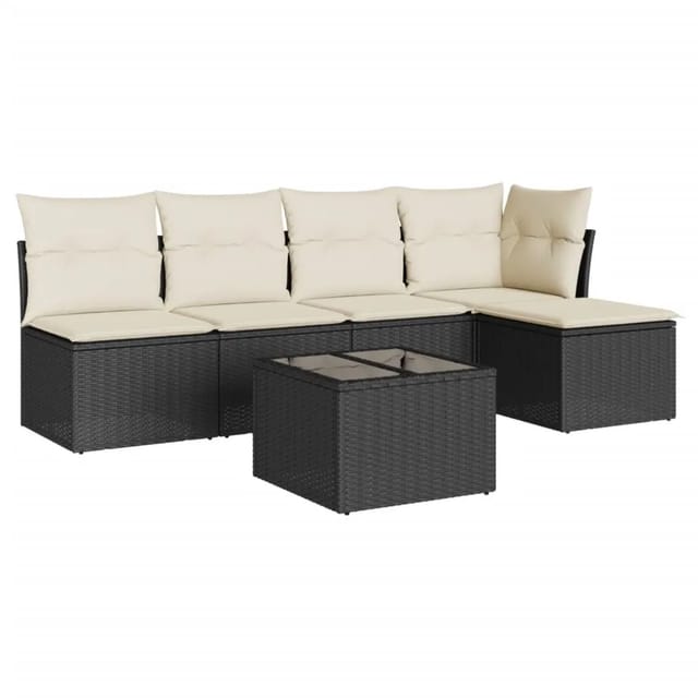 vidaXL 6-tlg Garten-Sofagarnitur mit Kissen Schwarz Poly Rattan Modell 57