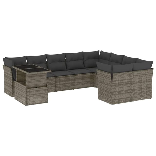 vidaXL 10-tlg Garten-Sofagarnitur mit Kissen Grau Poly Rattan Modell 104