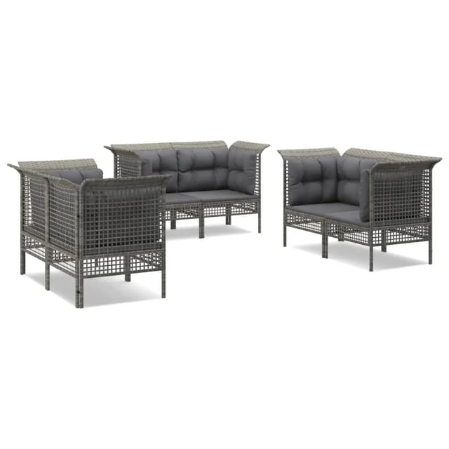 vidaXL 6-tlg Garten-Lounge-Set mit Kissen Grau Poly Rattan Modell 57