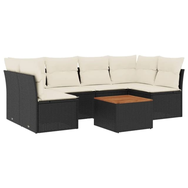 vidaXL 7-tlg Garten-Sofagarnitur mit Kissen Schwarz Poly Rattan Modell 147