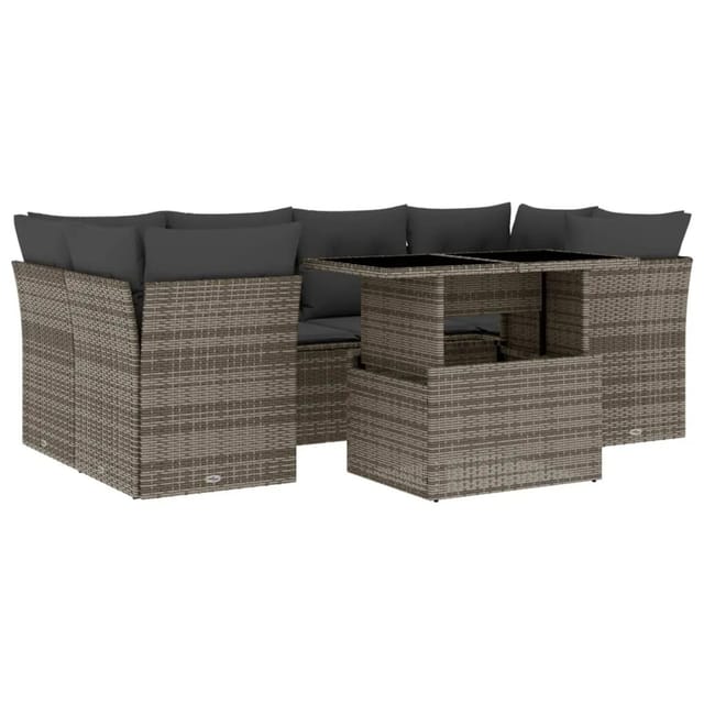 vidaXL 7-tlg Garten-Sofagarnitur mit Kissen Grau Poly Rattan Modell 169