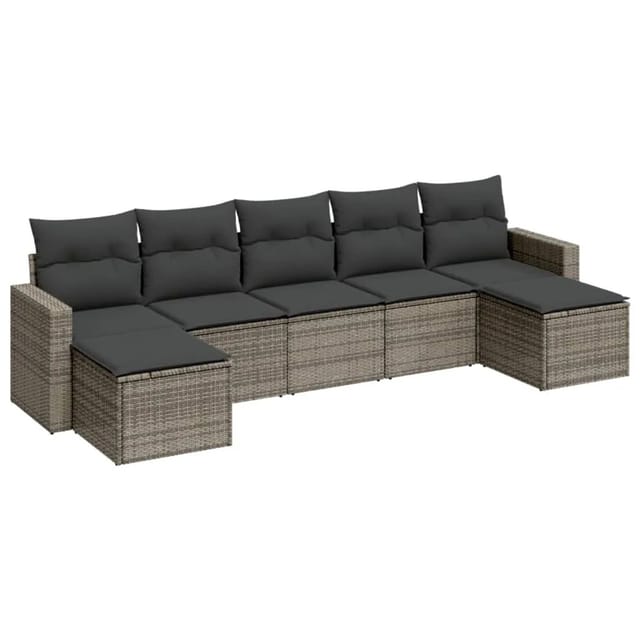 vidaXL 7-tlg Garten-Sofagarnitur mit Kissen Grau Poly Rattan Modell 18