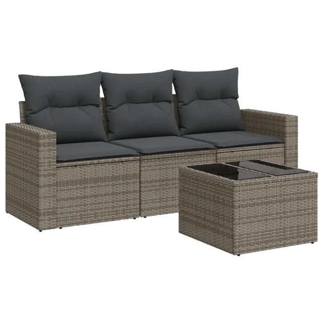 vidaXL 4-tlg Garten-Sofagarnitur mit Kissen Grau Poly Rattan Modell 4