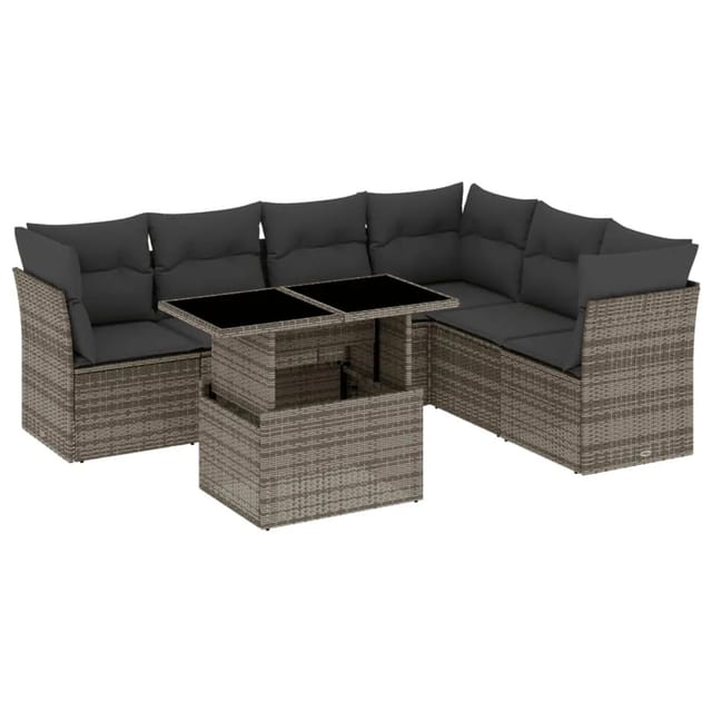 vidaXL 7-tlg Garten-Sofagarnitur mit Kissen Grau Poly Rattan Modell 178