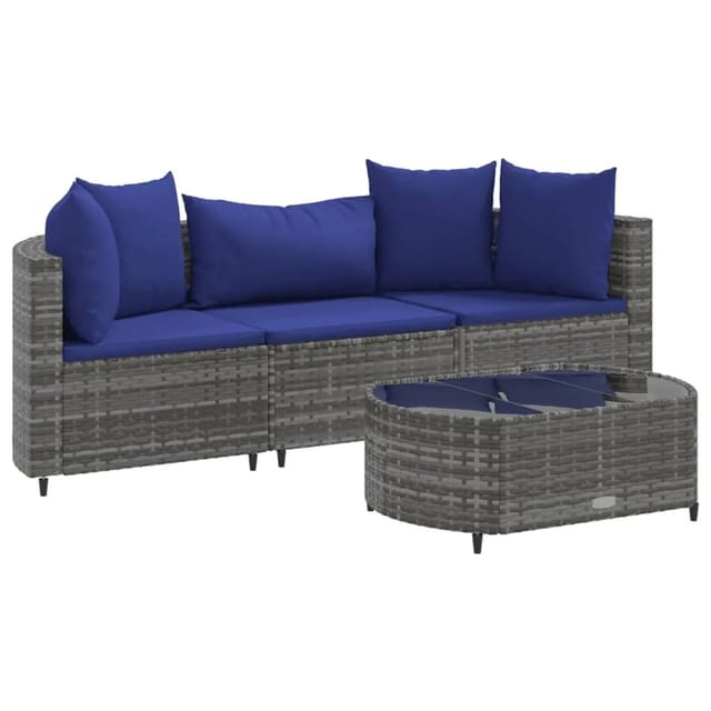 vidaXL 4-tlg Garten-Sofagarnitur mit Kissen Grau Poly Rattan Modell 47