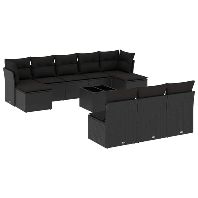 vidaXL 11-tlg Garten-Sofagarnitur mit Kissen Schwarz Poly Rattan Modell 38