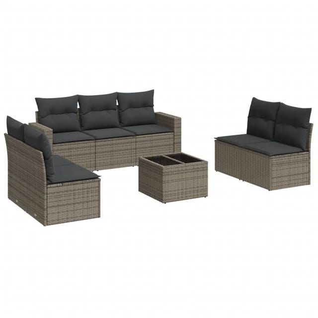 vidaXL 8-tlg Garten-Sofagarnitur mit Kissen Grau Poly Rattan Modell 29