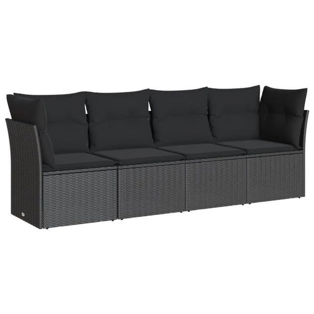 vidaXL 4-tlg Garten-Sofagarnitur mit Kissen Schwarz Poly Rattan Modell 7