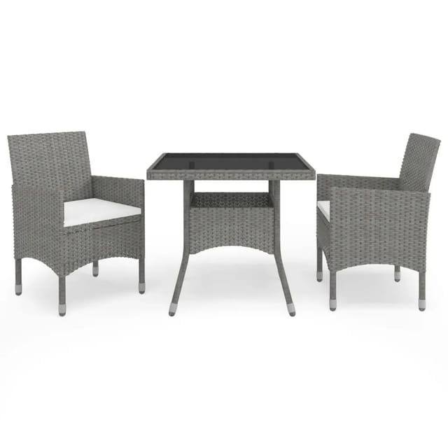 vidaXL 3-tlg Garten-Essgruppe Grau Poly Rattan und Glas