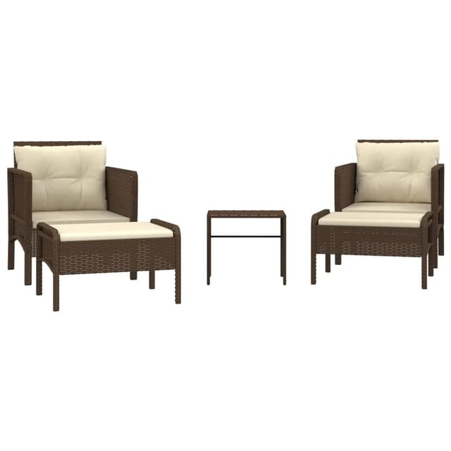 vidaXL 5-tlg Garten-Lounge-Set mit Kissen Braun Poly Rattan Modell 4