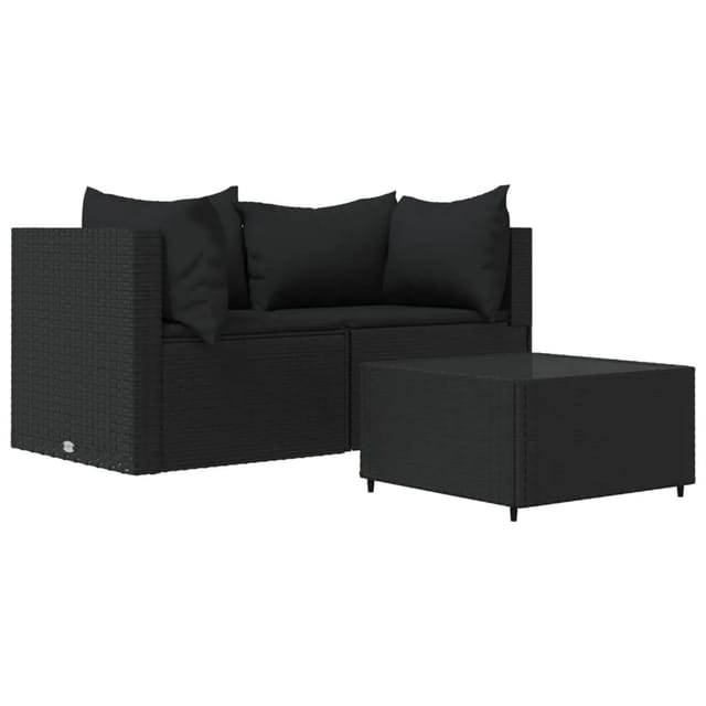 vidaXL 3-tlg Garten-Lounge-Set mit Kissen Schwarz Poly Rattan Modell 6