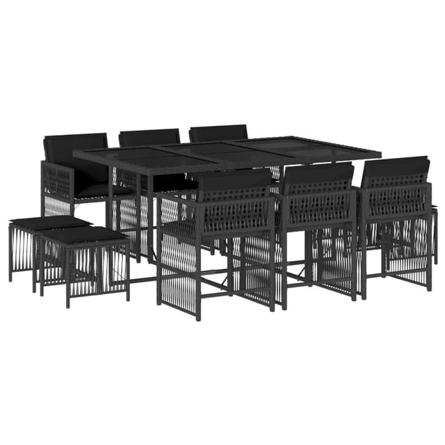 vidaXL 11-tlg Garten-Essgruppe mit Kissen Schwarz Poly Rattan Modell 62