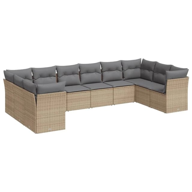 vidaXL 10-tlg Garten-Sofagarnitur mit Kissen Beige Poly Rattan Modell 56