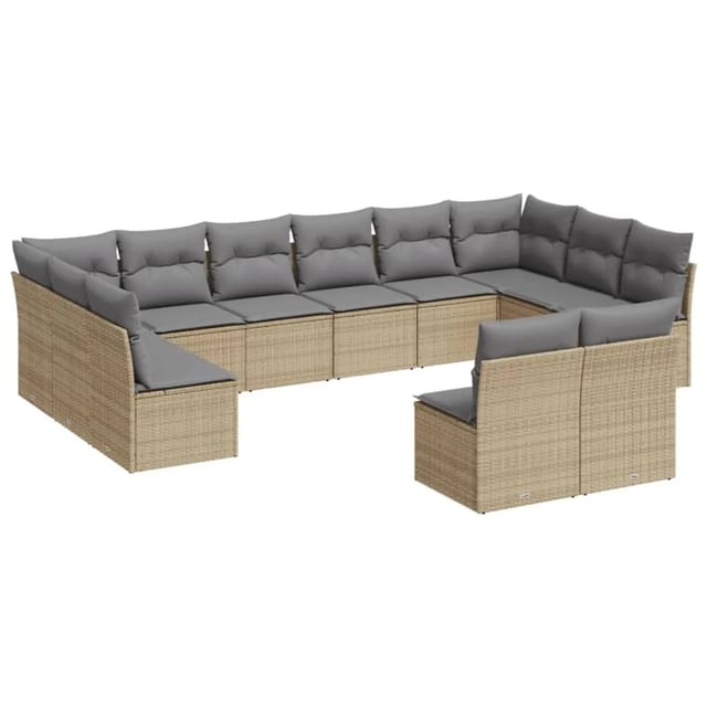 vidaXL 12-tlg Garten-Sofagarnitur mit Kissen Beige Poly Rattan Modell 21