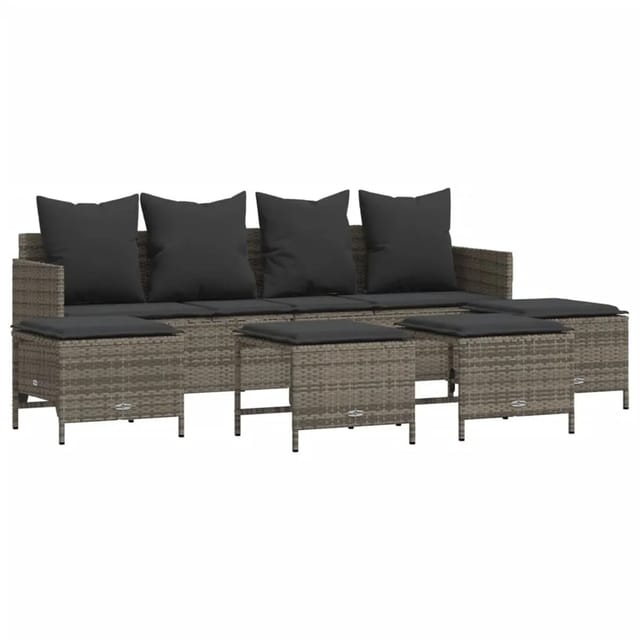 vidaXL 5-tlg Garten-Sofagarnitur mit Kissen Grau Poly Rattan Modell 102