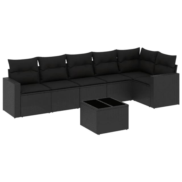 vidaXL 7-tlg Garten-Sofagarnitur mit Kissen Schwarz Poly Rattan Modell 3