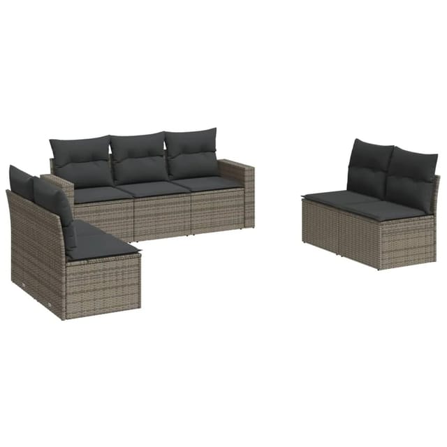vidaXL 7-tlg Garten-Sofagarnitur mit Kissen Grau Poly Rattan Modell 36