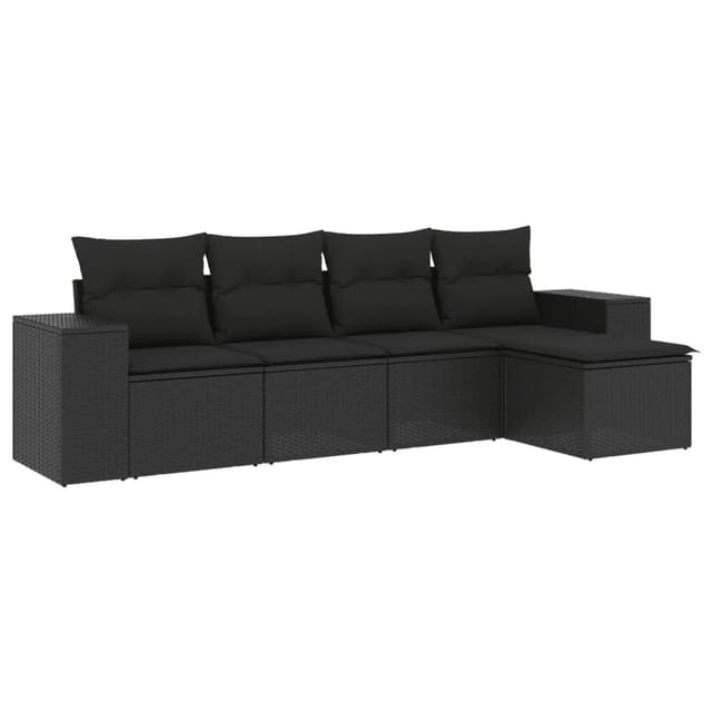 vidaXL 5-tlg Garten-Sofagarnitur mit Kissen Schwarz Poly Rattan Modell 127