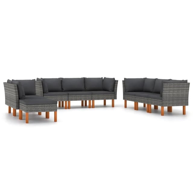 vidaXL 9-tlg Garten-Lounge-Set mit Kissen Poly Rattan Grau Modell 6