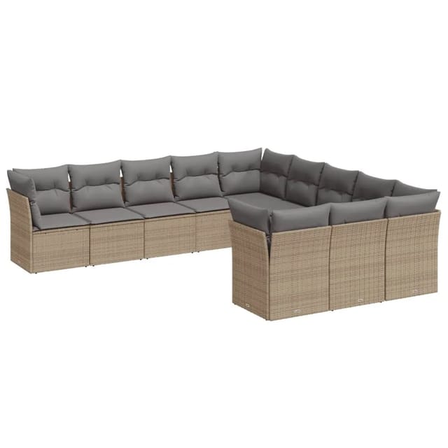 vidaXL 11-tlg Garten-Sofagarnitur mit Kissen Beige Poly Rattan Modell 26