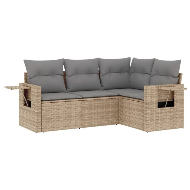 vidaXL 4-tlg Garten-Sofagarnitur mit Kissen Beige Poly Rattan Modell 68