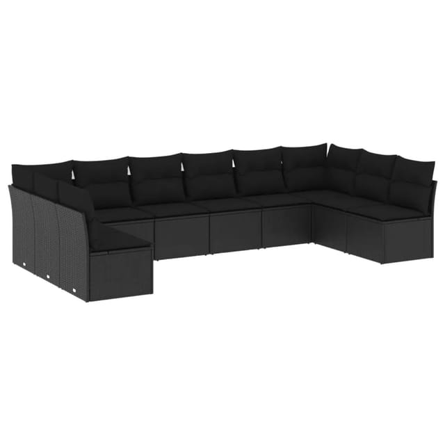 vidaXL 10-tlg Garten-Sofagarnitur mit Kissen Schwarz Poly Rattan Modell 18