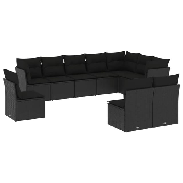vidaXL 10-tlg Garten-Sofagarnitur mit Kissen Schwarz Poly Rattan Modell 12