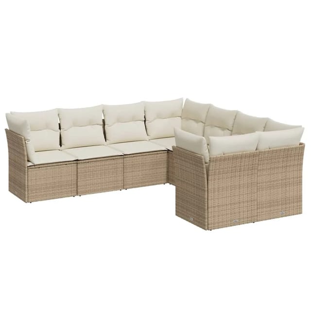 vidaXL 8-tlg Garten-Sofagarnitur mit Kissen Beige Poly Rattan Modell 55