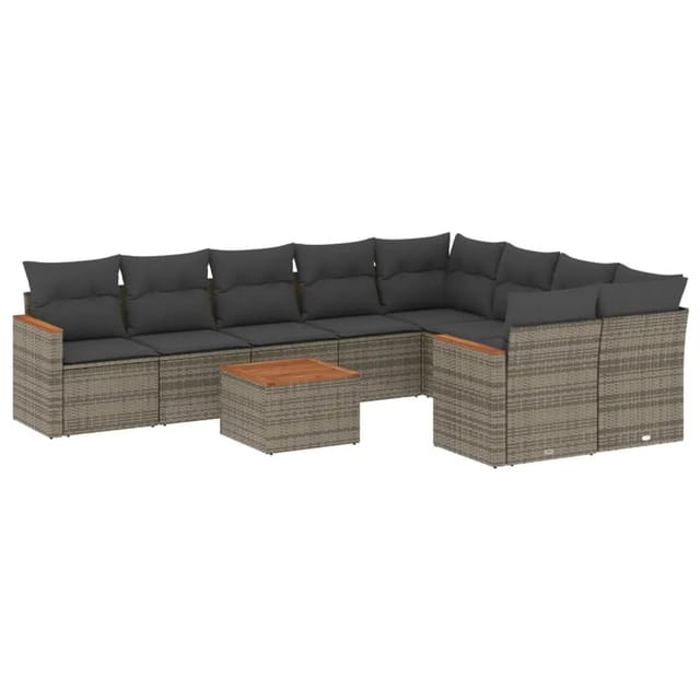 vidaXL 10-tlg Garten-Sofagarnitur mit Kissen Grau Poly Rattan Modell 80