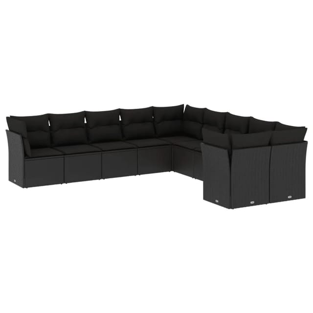 vidaXL 10-tlg Garten-Sofagarnitur mit Kissen Schwarz Poly Rattan Modell 34