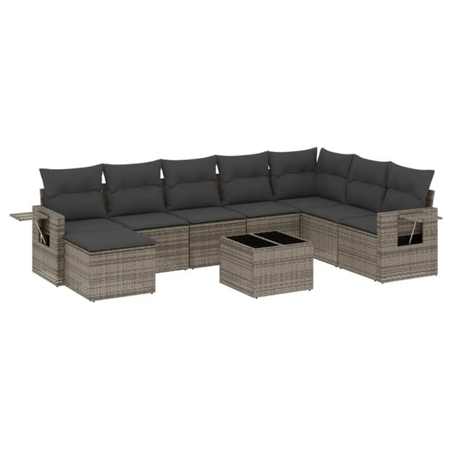 vidaXL 9-tlg Garten-Sofagarnitur mit Kissen Grau Poly Rattan Modell 111