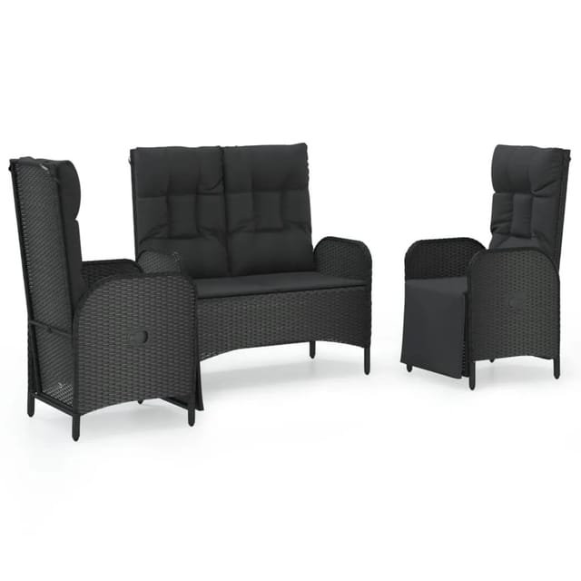 vidaXL 3-tlg Garten-Essgruppe mit Kissen Schwarz Poly Rattan Modell 9