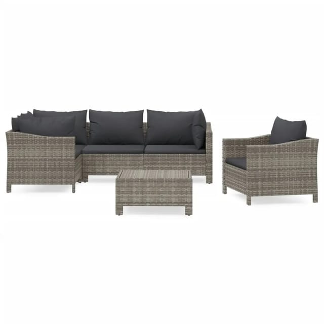vidaXL 6-tlg Garten-Lounge-Set mit Kissen Grau Poly Rattan Modell 38