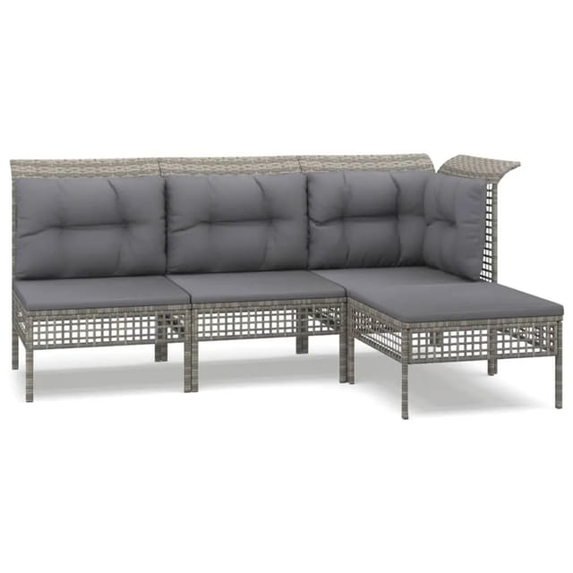 vidaXL 4-tlg Garten-Lounge-Set mit Kissen Grau Poly Rattan Modell 35