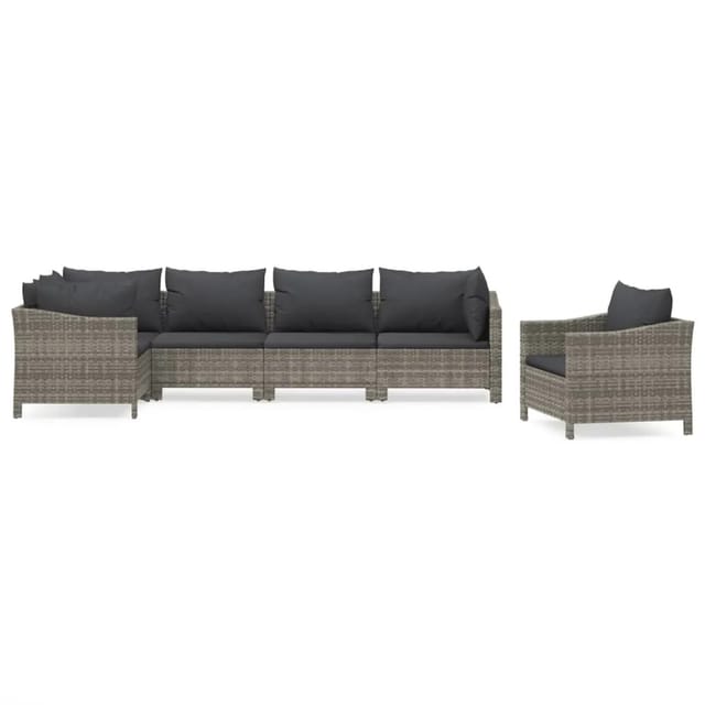 vidaXL 6-tlg Garten-Lounge-Set mit Kissen Grau Poly Rattan Modell 43