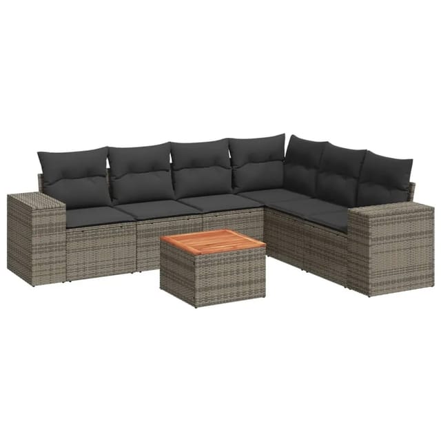vidaXL 7-tlg Garten-Sofagarnitur mit Kissen Grau Poly Rattan Modell 49